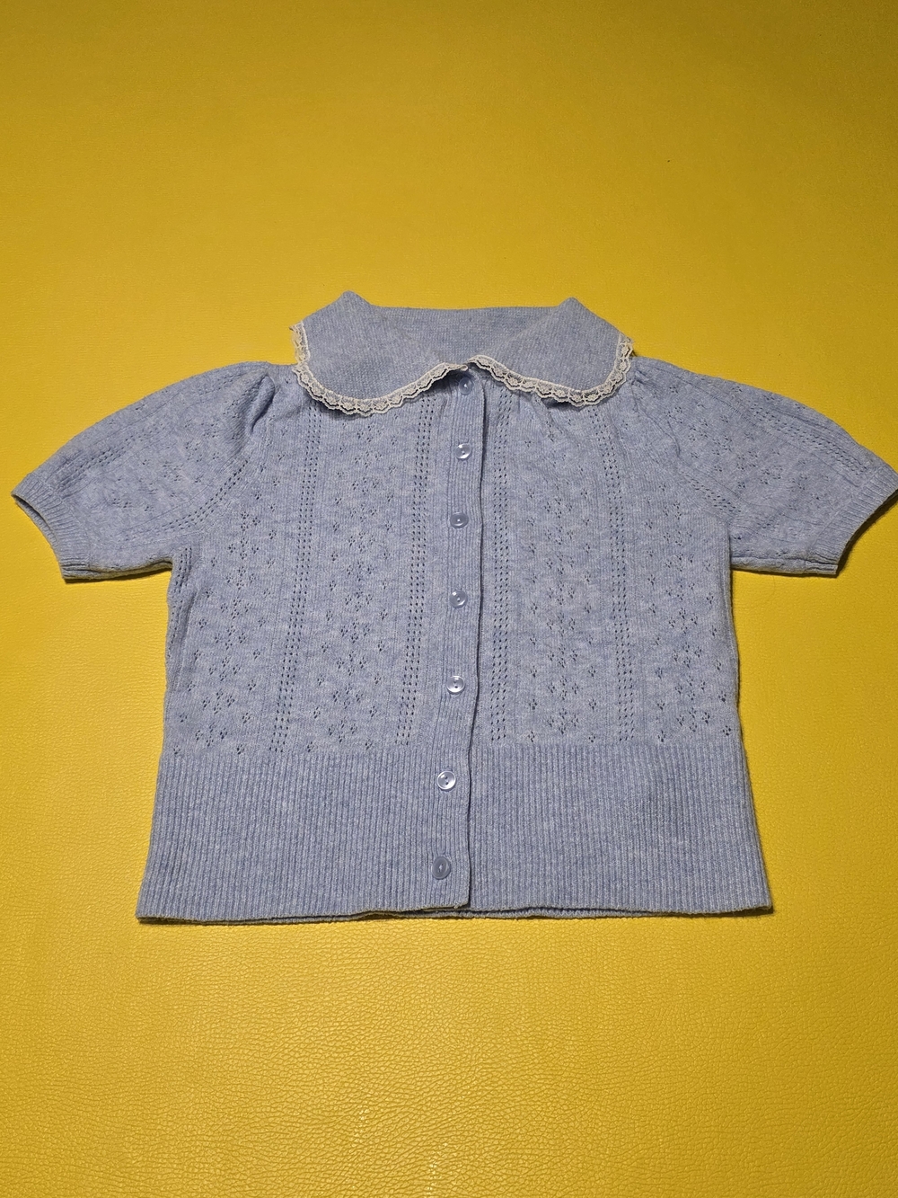 Song of Style Light Blue Knit Top with Lace Collar